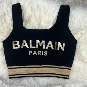 Balmain Black and Gold Crop Top